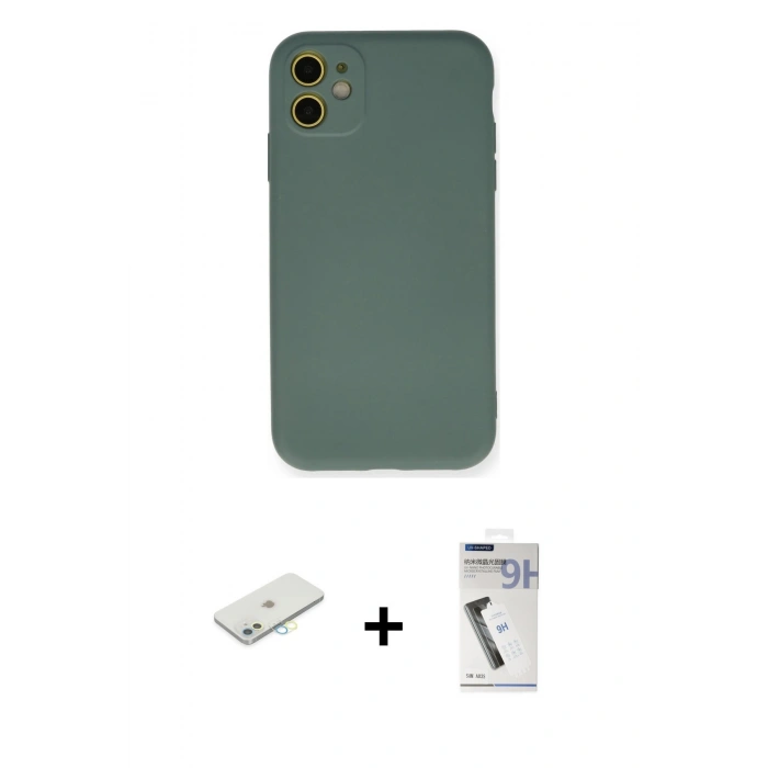 MARSİLYAN™- iPhone 11 Kılıf Ahenk Serisi - Şeffaf Uv Polymer Nano Ekran Koruyucu + Renkli Kamera Lens Koruma Cam - SI