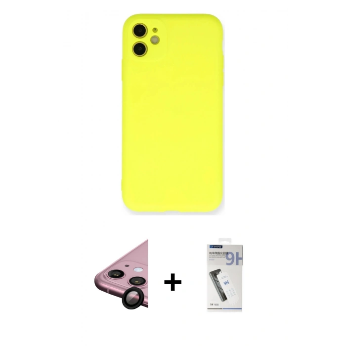 MARSİLYAN™- iPhone 11 Kılıf Ahenk Serisi - Şeffaf Uv Polymer Nano Ekran Koruyucu + Raze Metal Kamera Lens - SH