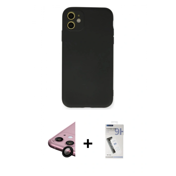 MARSİLYAN™- iPhone 11 Kılıf Ahenk Serisi - Şeffaf Uv Polymer Nano Ekran Koruyucu + Raze Metal Kamera Lens - SH