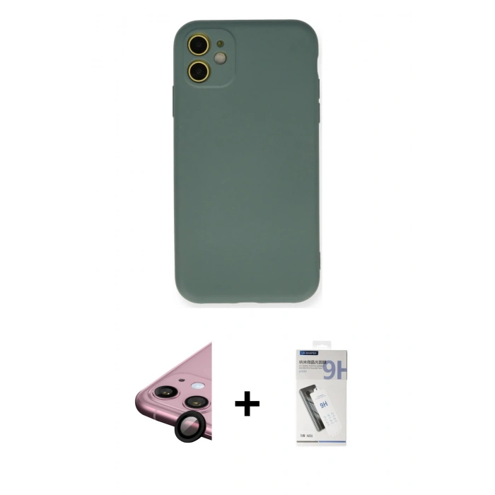 MARSİLYAN™- iPhone 11 Kılıf Ahenk Serisi - Şeffaf Uv Polymer Nano Ekran Koruyucu + Raze Metal Kamera Lens - SH