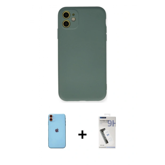 MARSİLYAN™- iPhone 11 Kılıf Ahenk Serisi - Şeffaf Uv Polymer Nano Ekran Koruyucu + Neon Fosforlu Kamera Lens - TU