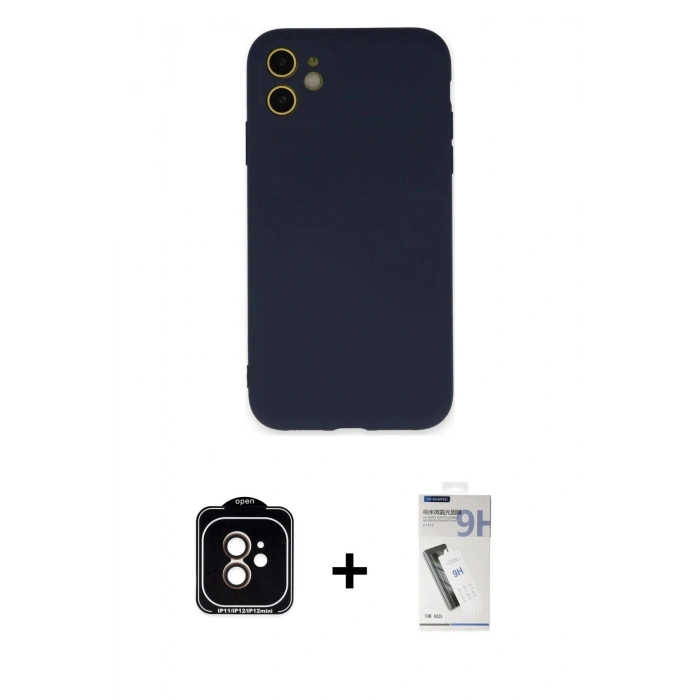 MARSİLYAN™- iPhone 11 Kılıf Ahenk Serisi - Şeffaf Uv Polymer Nano Ekran Koruyucu + PVD Metal Kamera Lens - TU