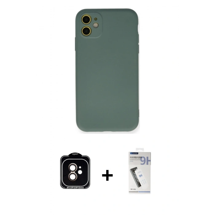 MARSİLYAN™- iPhone 11 Kılıf Ahenk Serisi - Şeffaf Uv Polymer Nano Ekran Koruyucu + PVD Metal Kamera Lens - TU