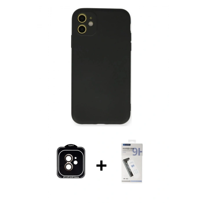 MARSİLYAN™- iPhone 11 Kılıf Ahenk Serisi - Şeffaf Uv Polymer Nano Ekran Koruyucu + PVD Metal Kamera Lens - TU