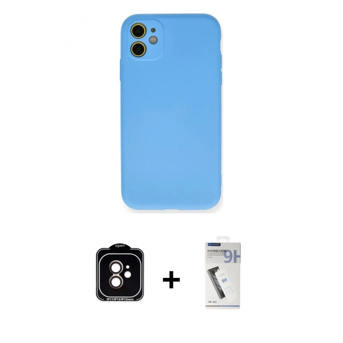 MARSİLYAN™- iPhone 11 Kılıf Ahenk Serisi - Şeffaf Uv Polymer Nano Ekran Koruyucu + PVD Metal Kamera Lens - TU