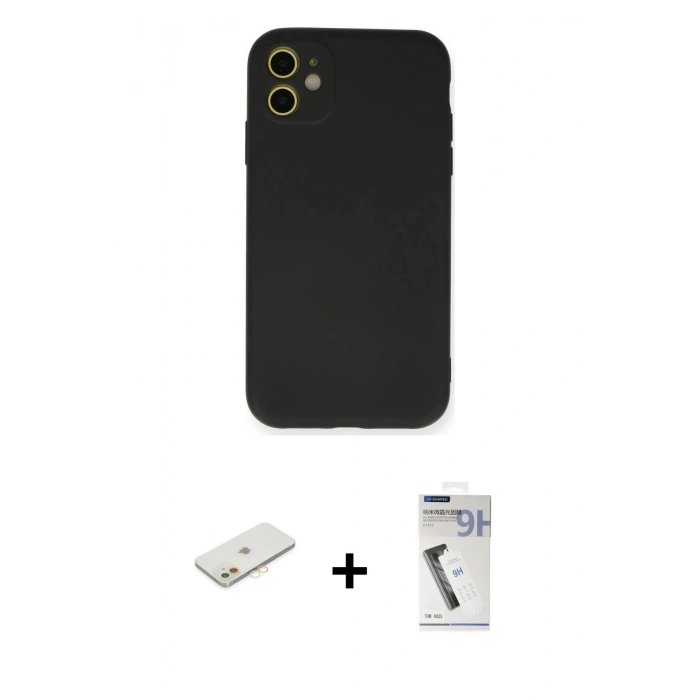 MARSİLYAN™- iPhone 11 Kılıf Ahenk Serisi - Şeffaf Uv Polymer Nano Ekran Koruyucu + Turuncu Renkli Kamera Lens Koruma Cam