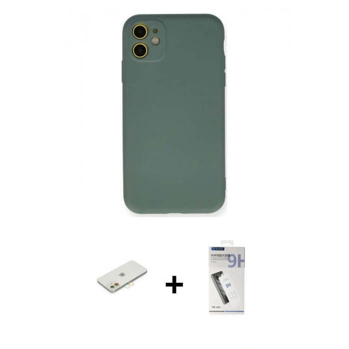 MARSİLYAN™- iPhone 11 Kılıf Ahenk Serisi - Şeffaf Uv Polymer Nano Ekran Koruyucu + Turuncu Renkli Kamera Lens Koruma Cam
