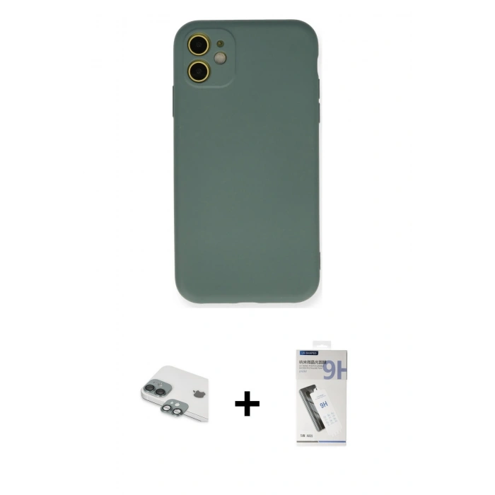 MARSİLYAN™- iPhone 11 Kılıf Ahenk Serisi - Şeffaf Uv Polymer Nano Ekran Koruyucu + Pers Alüminyum Kamera Lens - YL