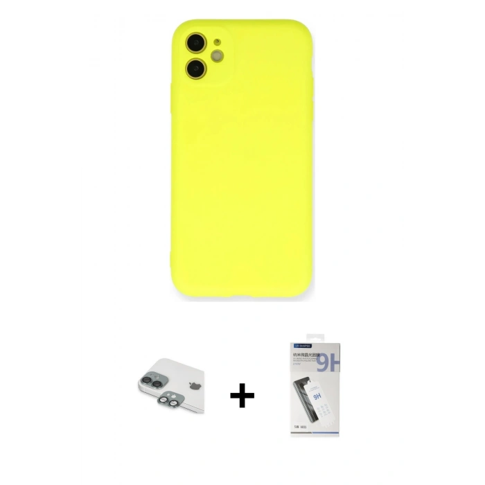 MARSİLYAN™- iPhone 11 Kılıf Ahenk Serisi - Şeffaf Uv Polymer Nano Ekran Koruyucu + Pers Alüminyum Kamera Lens - YL