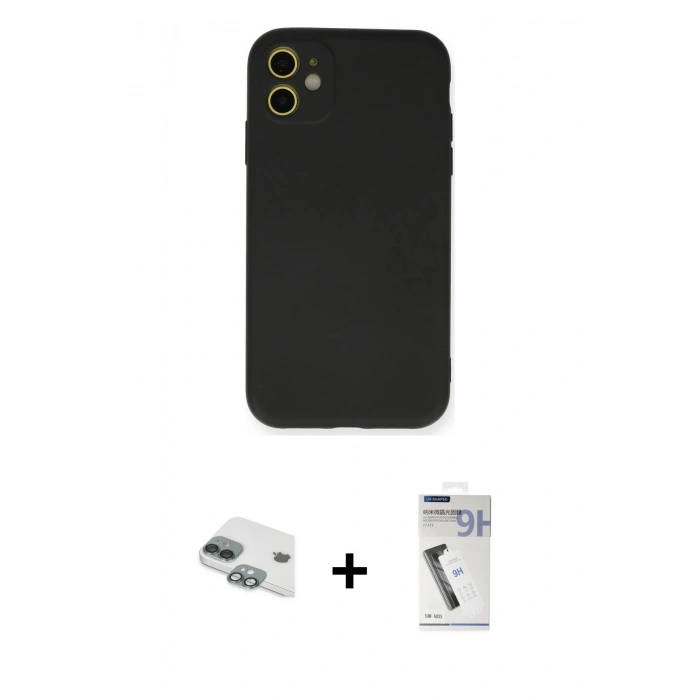 MARSİLYAN™- iPhone 11 Kılıf Ahenk Serisi - Şeffaf Uv Polymer Nano Ekran Koruyucu + Pers Alüminyum Kamera Lens - YL