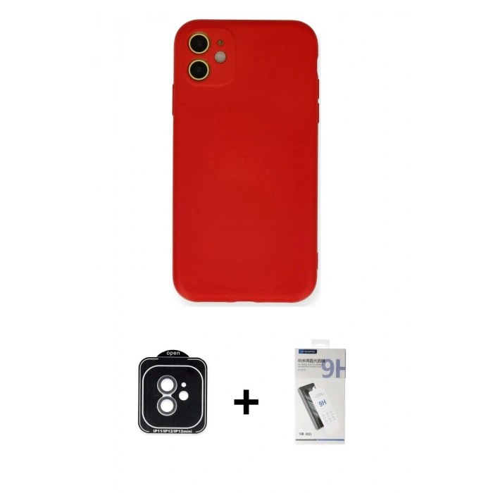 MARSİLYAN™- iPhone 11 Kılıf Ahenk Serisi - Şeffaf Uv Polymer Nano Ekran Koruyucu + PVD Metal Kamera Lens - YL