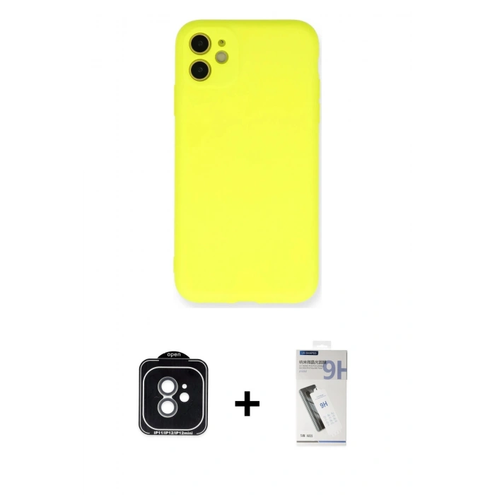 MARSİLYAN™- iPhone 11 Kılıf Ahenk Serisi - Şeffaf Uv Polymer Nano Ekran Koruyucu + PVD Metal Kamera Lens - YL