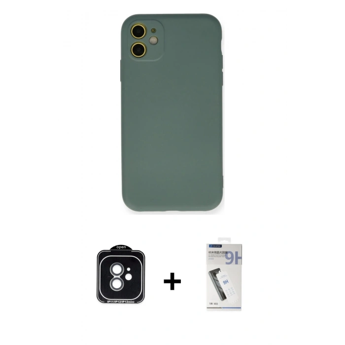 MARSİLYAN™- iPhone 11 Kılıf Ahenk Serisi - Şeffaf Uv Polymer Nano Ekran Koruyucu + PVD Metal Kamera Lens - YL