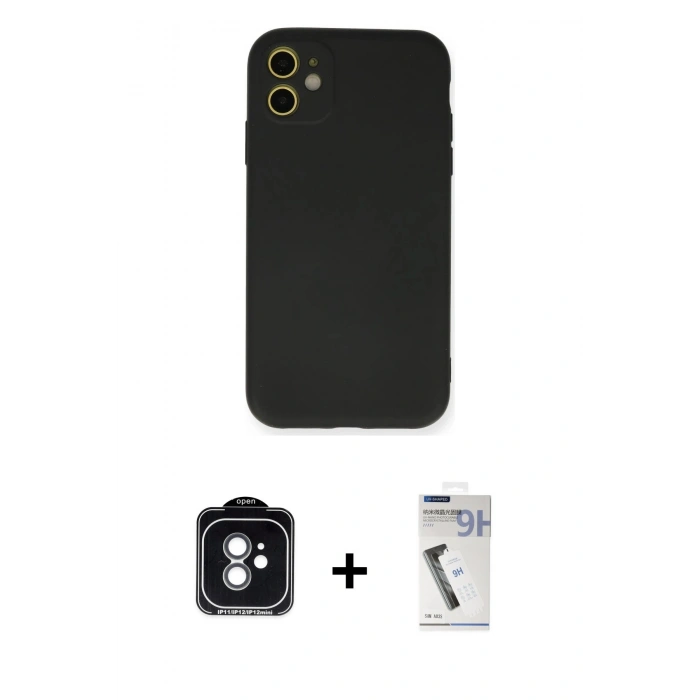 MARSİLYAN™- iPhone 11 Kılıf Ahenk Serisi - Şeffaf Uv Polymer Nano Ekran Koruyucu + PVD Metal Kamera Lens - YL