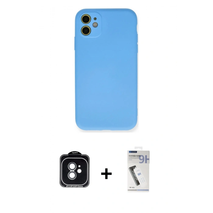 MARSİLYAN™- iPhone 11 Kılıf Ahenk Serisi - Şeffaf Uv Polymer Nano Ekran Koruyucu + PVD Metal Kamera Lens - YL