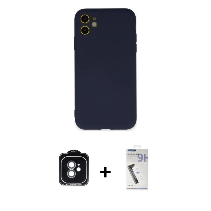 MARSİLYAN™- iPhone 11 Kılıf Ahenk Serisi - Şeffaf Uv Polymer Nano Ekran Koruyucu + PVD Metal Kamera Lens - YL