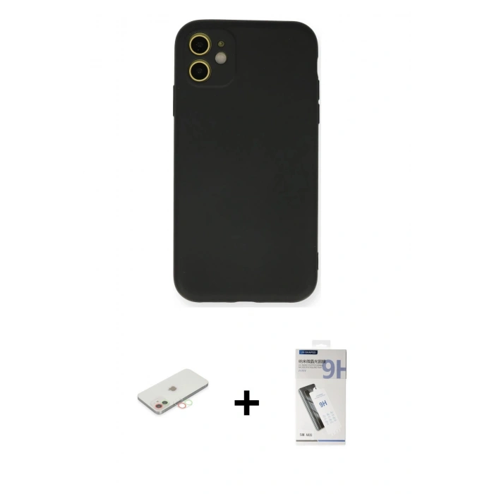 MARSİLYAN™- iPhone 11 Kılıf Ahenk Serisi - Şeffaf Uv Polymer Nano Ekran Koruyucu + Renkli Kamera Lens Koruma Cam - YL