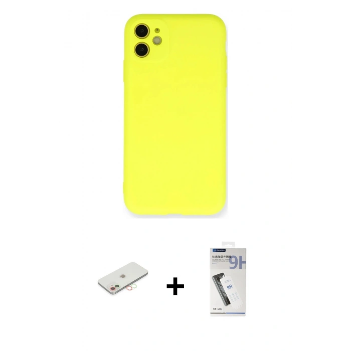 MARSİLYAN™- iPhone 11 Kılıf Ahenk Serisi - Şeffaf Uv Polymer Nano Ekran Koruyucu + Renkli Kamera Lens Koruma Cam - YL