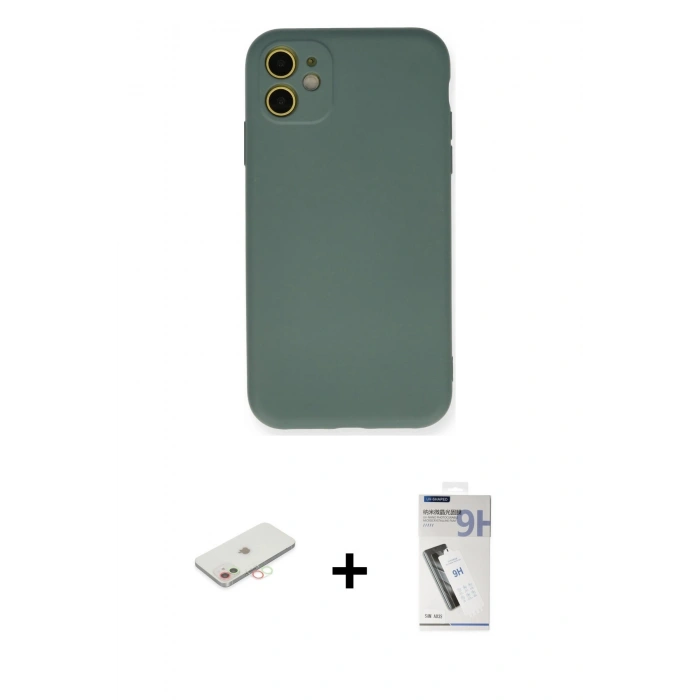 MARSİLYAN™- iPhone 11 Kılıf Ahenk Serisi - Şeffaf Uv Polymer Nano Ekran Koruyucu + Renkli Kamera Lens Koruma Cam - YL