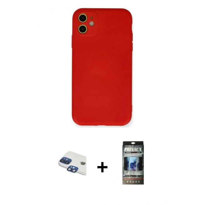 MARSİLYAN™- iPhone 11 Kılıf Ahenk Serisi - Siyah 34D Hayalet Izgaralı Cam + Pers Alüminyum Kamera Lens - LT