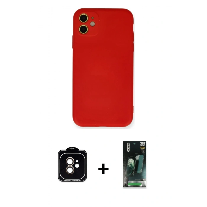 MARSİLYAN™- iPhone 11 Kılıf Ahenk Serisi - Siyah 360 Mat Full Body Arka Koruyucu + PVD Metal Kamera Lens - TU