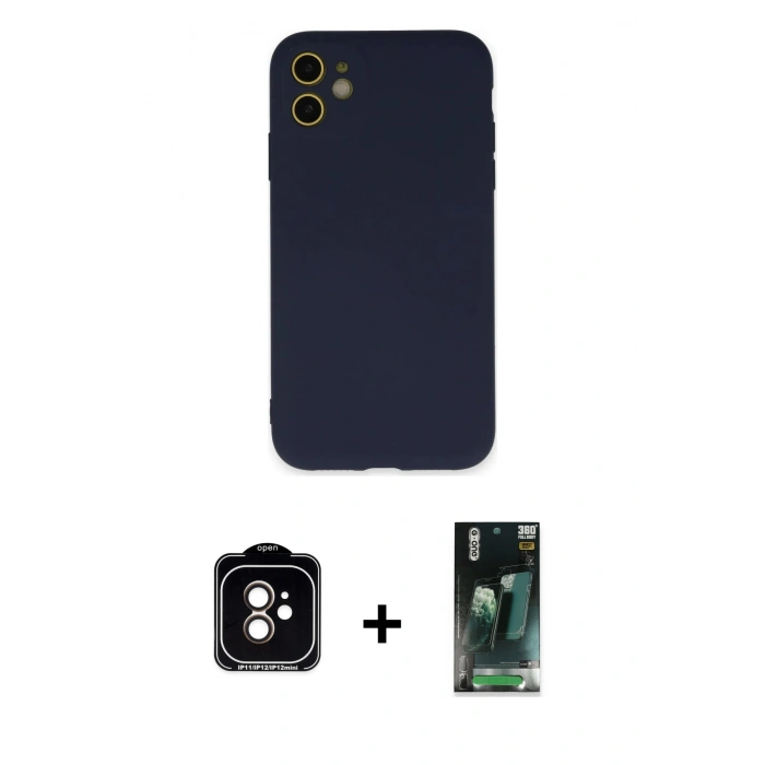 MARSİLYAN™- iPhone 11 Kılıf Ahenk Serisi - Siyah 360 Mat Full Body Arka Koruyucu + PVD Metal Kamera Lens - TU