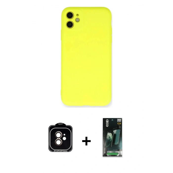 MARSİLYAN™- iPhone 11 Kılıf Ahenk Serisi - Siyah 360 Mat Full Body Arka Koruyucu + PVD Metal Kamera Lens - TU