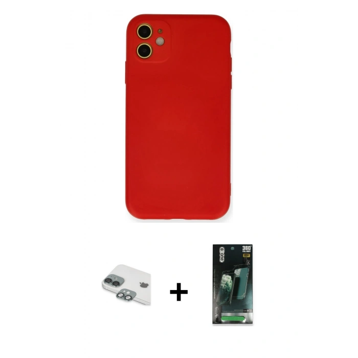 MARSİLYAN™- iPhone 11 Kılıf Ahenk Serisi - Siyah 360 Mat Full Body Arka Koruyucu + Pers Alüminyum Kamera Lens - YL