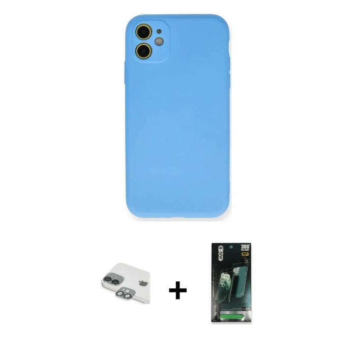 MARSİLYAN™- iPhone 11 Kılıf Ahenk Serisi - Siyah 360 Mat Full Body Arka Koruyucu + Pers Alüminyum Kamera Lens - YL
