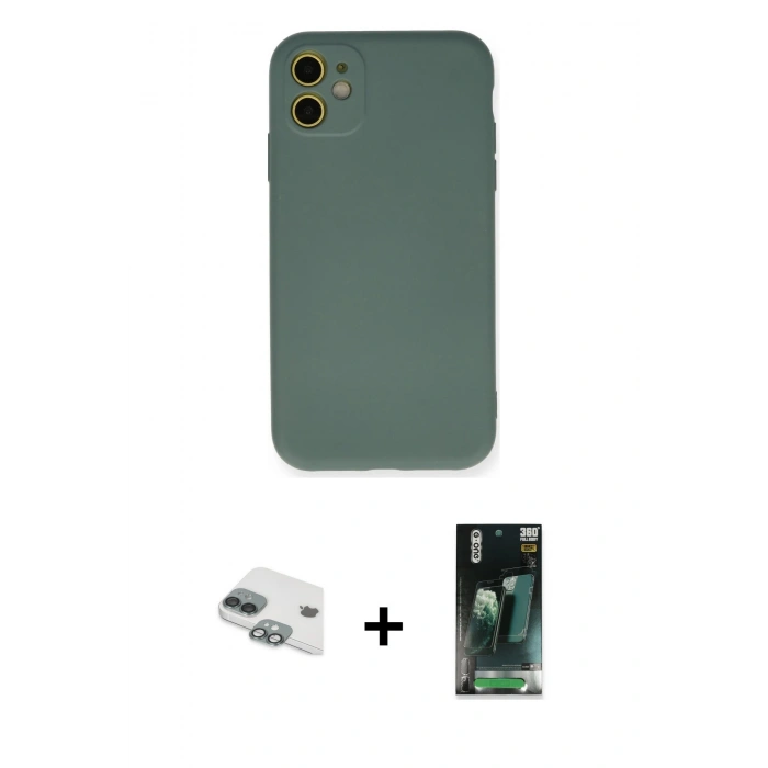 MARSİLYAN™- iPhone 11 Kılıf Ahenk Serisi - Siyah 360 Mat Full Body Arka Koruyucu + Pers Alüminyum Kamera Lens - YL
