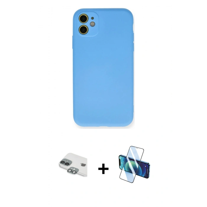 MARSİLYAN™- iPhone 11 Kılıf Ahenk Serisi - Siyah 3D Antistatik Cam Ekran Koruyucu + Pers Alüminyum Kamera Lens - YL