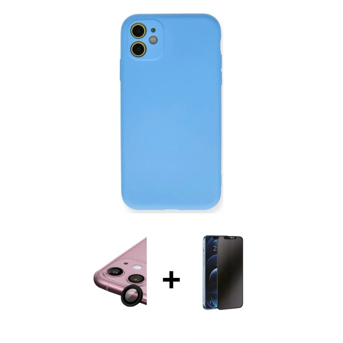 MARSİLYAN™- iPhone 11 Kılıf Ahenk Serisi - Siyah 3D Antistatik Hayalet Cam Ekran Koruyucu + Raze Metal Kamera Lens - SH