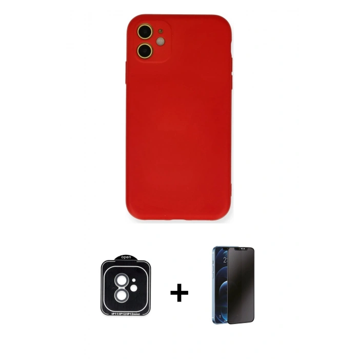 MARSİLYAN™- iPhone 11 Kılıf Ahenk Serisi - Siyah 3D Antistatik Hayalet Cam Ekran Koruyucu + PVD Metal Kamera Lens - YL