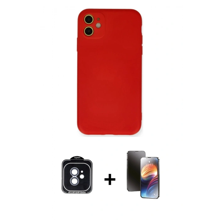 MARSİLYAN™- iPhone 11 Kılıf Ahenk Serisi - Siyah 3D Antistatik Mat Seramik Nano Ekran Koruyucu + PVD Metal Kamera Lens - MI