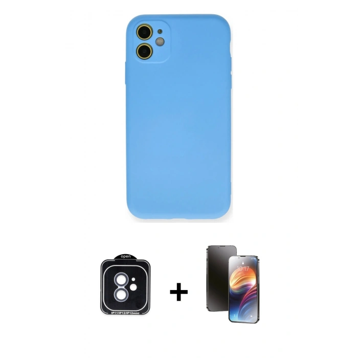 MARSİLYAN™- iPhone 11 Kılıf Ahenk Serisi - Siyah 3D Antistatik Mat Seramik Nano Ekran Koruyucu + PVD Metal Kamera Lens - MI