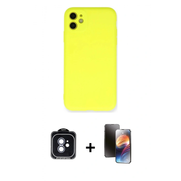 MARSİLYAN™- iPhone 11 Kılıf Ahenk Serisi - Siyah 3D Antistatik Mat Seramik Nano Ekran Koruyucu + PVD Metal Kamera Lens - MI