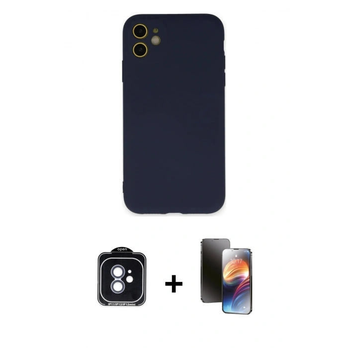MARSİLYAN™- iPhone 11 Kılıf Ahenk Serisi - Siyah 3D Antistatik Mat Seramik Nano Ekran Koruyucu + PVD Metal Kamera Lens - MI