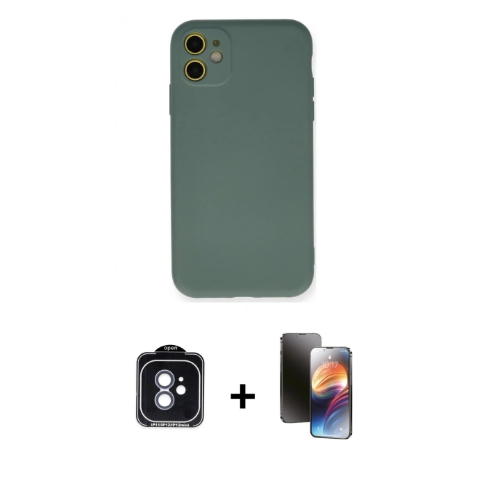 MARSİLYAN™- iPhone 11 Kılıf Ahenk Serisi - Siyah 3D Antistatik Mat Seramik Nano Ekran Koruyucu + PVD Metal Kamera Lens - MI