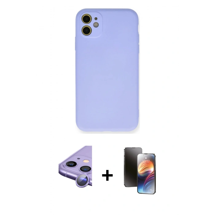 MARSİLYAN™- iPhone 11 Kılıf Ahenk Serisi - Siyah 3D Antistatik Mat Seramik Nano Ekran Koruyucu + Raze Metal Kamera Lens - MR