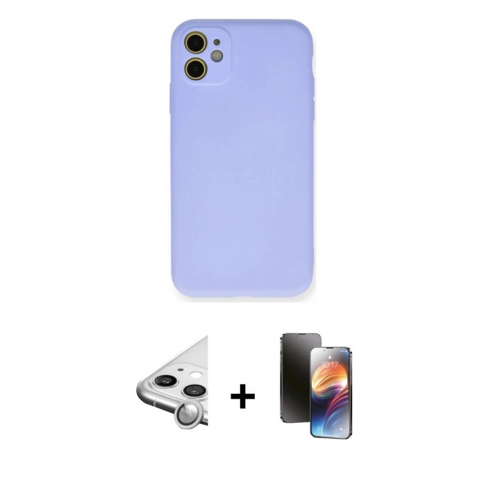 MARSİLYAN™- iPhone 11 Kılıf Ahenk Serisi - Siyah 3D Antistatik Mat Seramik Nano Ekran Koruyucu + Raze Metal Kamera Lens - GS