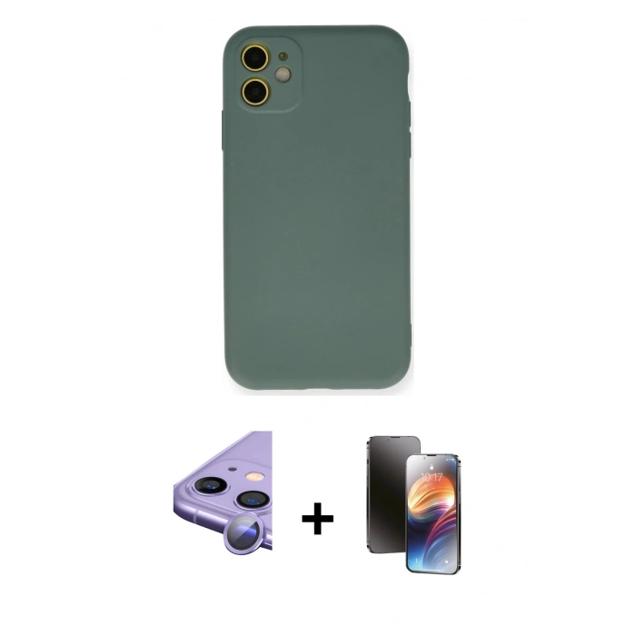 MARSİLYAN™- iPhone 11 Kılıf Ahenk Serisi - Siyah 3D Antistatik Mat Seramik Nano Ekran Koruyucu + Raze Metal Kamera Lens - MR