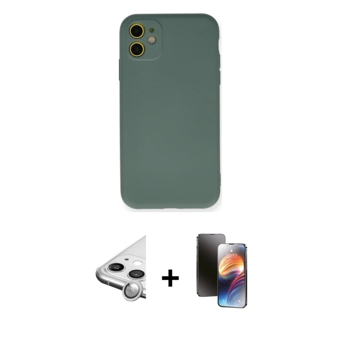 MARSİLYAN™- iPhone 11 Kılıf Ahenk Serisi - Siyah 3D Antistatik Mat Seramik Nano Ekran Koruyucu + Raze Metal Kamera Lens - GS