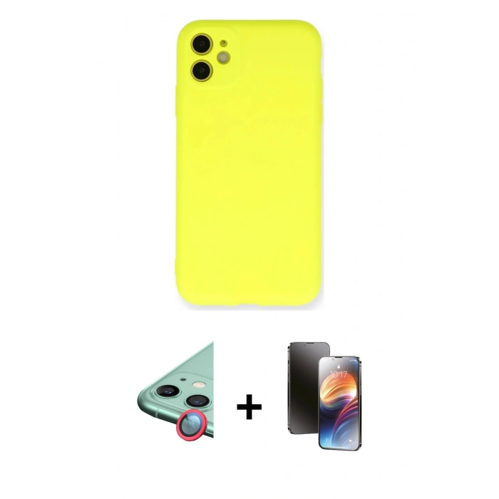 MARSİLYAN™- iPhone 11 Kılıf Ahenk Serisi - Siyah 3D Antistatik Mat Seramik Nano Ekran Koruyucu + Raze Metal Kamera Lens - KI