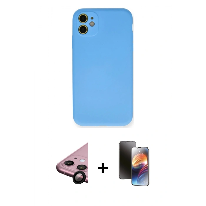 MARSİLYAN™- iPhone 11 Kılıf Ahenk Serisi - Siyah 3D Antistatik Mat Seramik Nano Ekran Koruyucu + Raze Metal Kamera Lens - SH