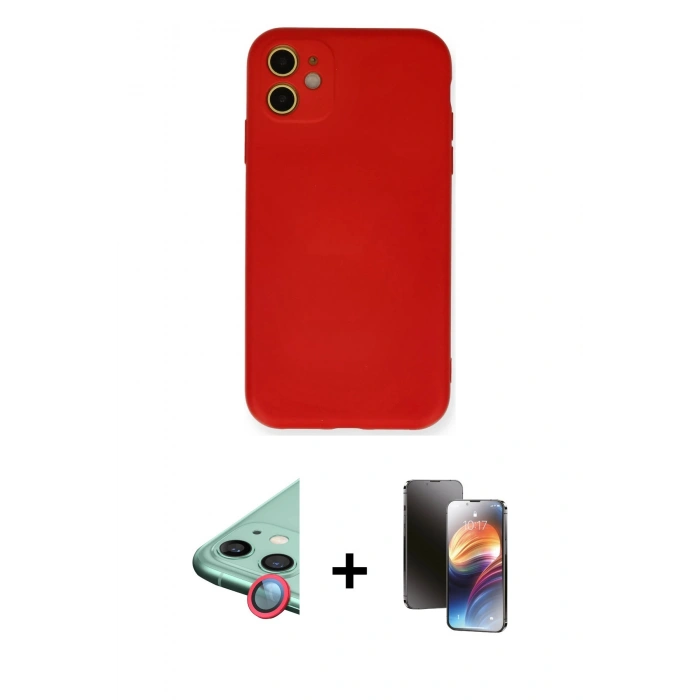 MARSİLYAN™- iPhone 11 Kılıf Ahenk Serisi - Siyah 3D Antistatik Mat Seramik Nano Ekran Koruyucu + Raze Metal Kamera Lens - KI