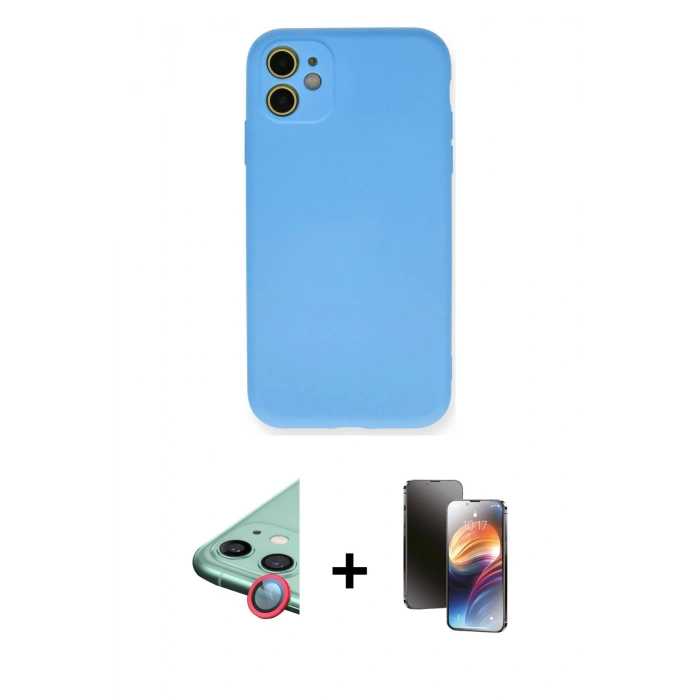 MARSİLYAN™- iPhone 11 Kılıf Ahenk Serisi - Siyah 3D Antistatik Mat Seramik Nano Ekran Koruyucu + Raze Metal Kamera Lens - KI