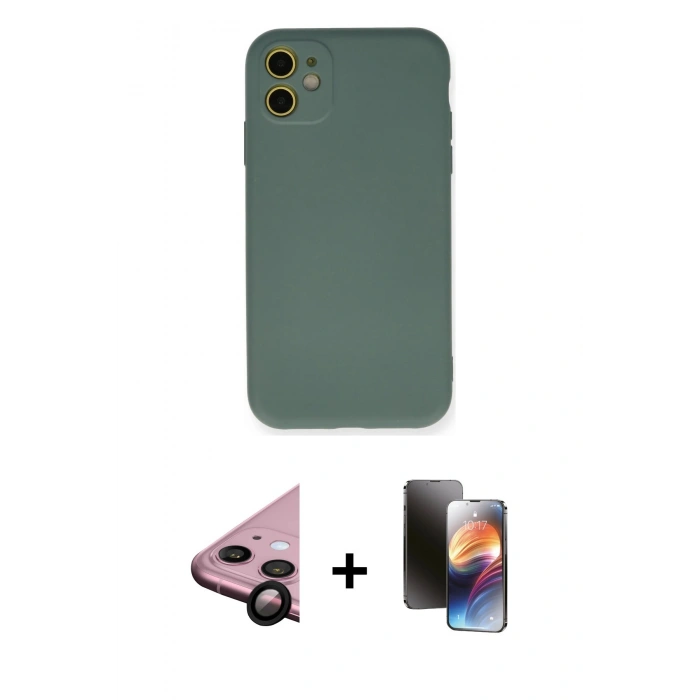 MARSİLYAN™- iPhone 11 Kılıf Ahenk Serisi - Siyah 3D Antistatik Mat Seramik Nano Ekran Koruyucu + Raze Metal Kamera Lens - SH