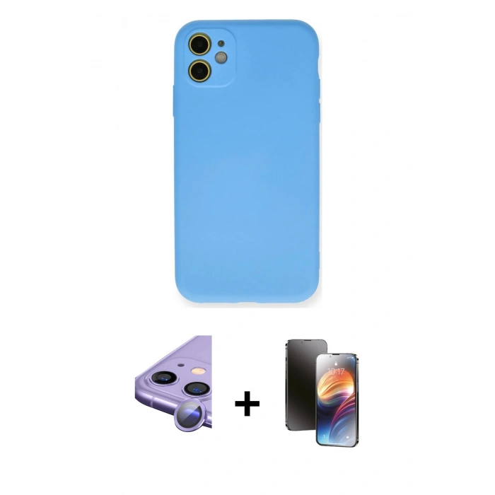 MARSİLYAN™- iPhone 11 Kılıf Ahenk Serisi - Siyah 3D Antistatik Mat Seramik Nano Ekran Koruyucu + Raze Metal Kamera Lens - MR