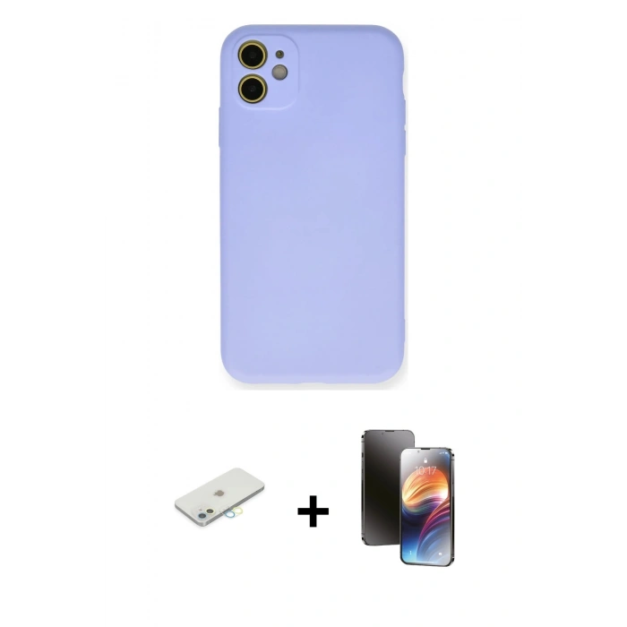 MARSİLYAN™- iPhone 11 Kılıf Ahenk Serisi - Siyah 3D Antistatik Mat Seramik Nano Ekran Koruyucu + Renkli Kamera Lens Koruma Cam - SI