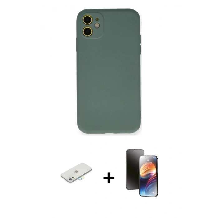 MARSİLYAN™- iPhone 11 Kılıf Ahenk Serisi - Siyah 3D Antistatik Mat Seramik Nano Ekran Koruyucu + Renkli Kamera Lens Koruma Cam - SI